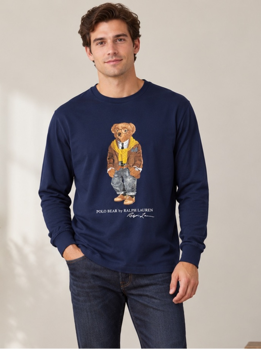 Polo Ralph Lauren Classic Fit Polo Bear Long Sleeve Tee Navy Men’s Size Medium